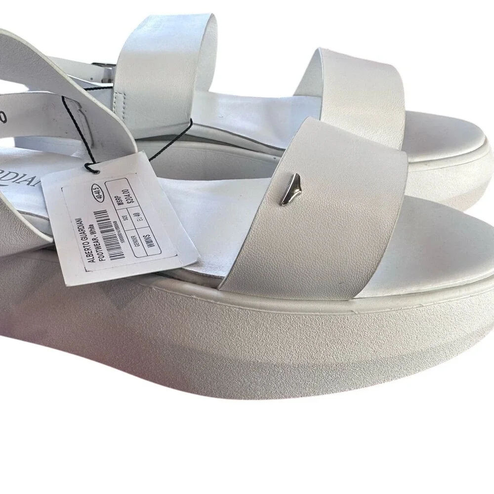 Alberto Guardiani White Leather Platform Slingback Sandals Made in Italy Size 40